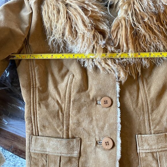 MODA International Vintage Suede Mongolian Fur Jacket Y2K Coat, XS, Excellent! - Picture 16 of 16